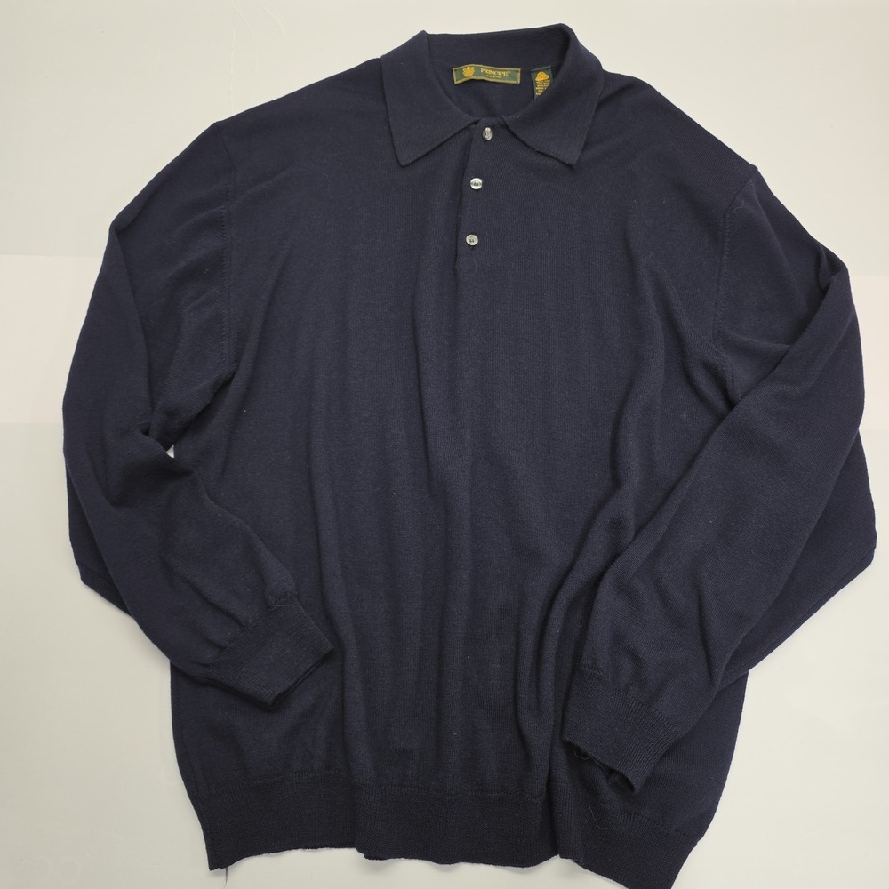 Principe Navy Blue Merino Wool Long Sleeve Polo Sweater Made in Italy XL